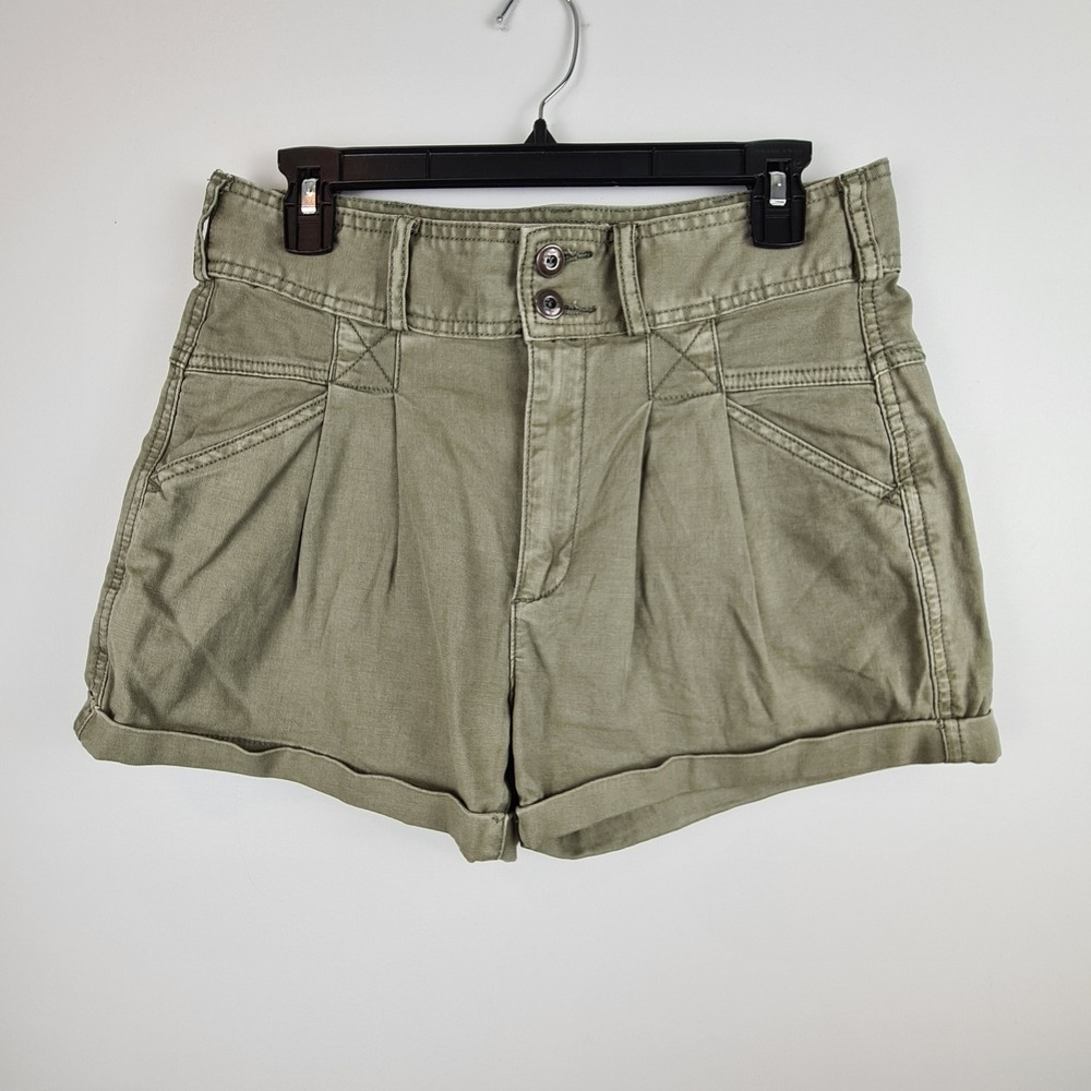 Pilcro and the Letterpress Anthropologie Olive Green High Rise Pleated Shorts 27
